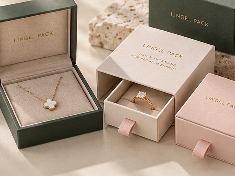 Jewelry packaging with custom rigid boxes and drawer boxes for premium accessories