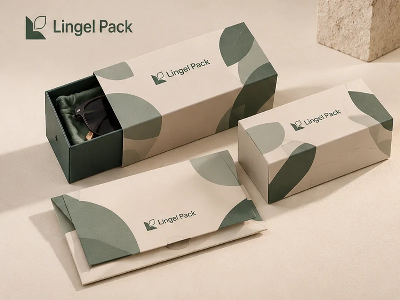 Printed paperboard eyewear cartons with branded sleeves and folding paper package