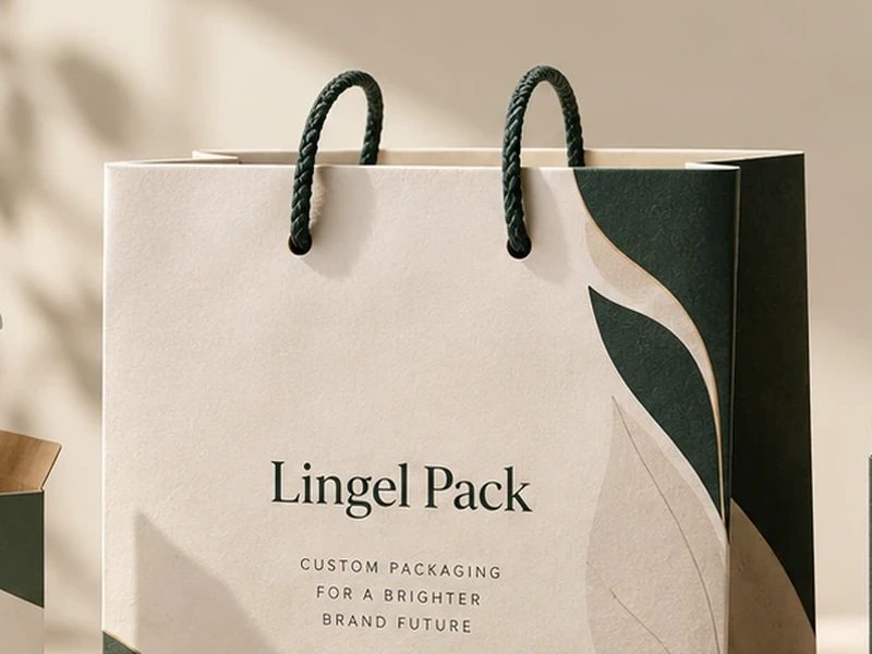 Custom printed paper shopping bag with rope handles and Lingel Pack branding