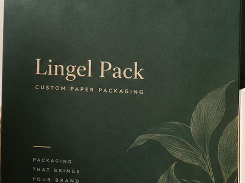 Close-up of custom printing and gold foil details on paper packaging