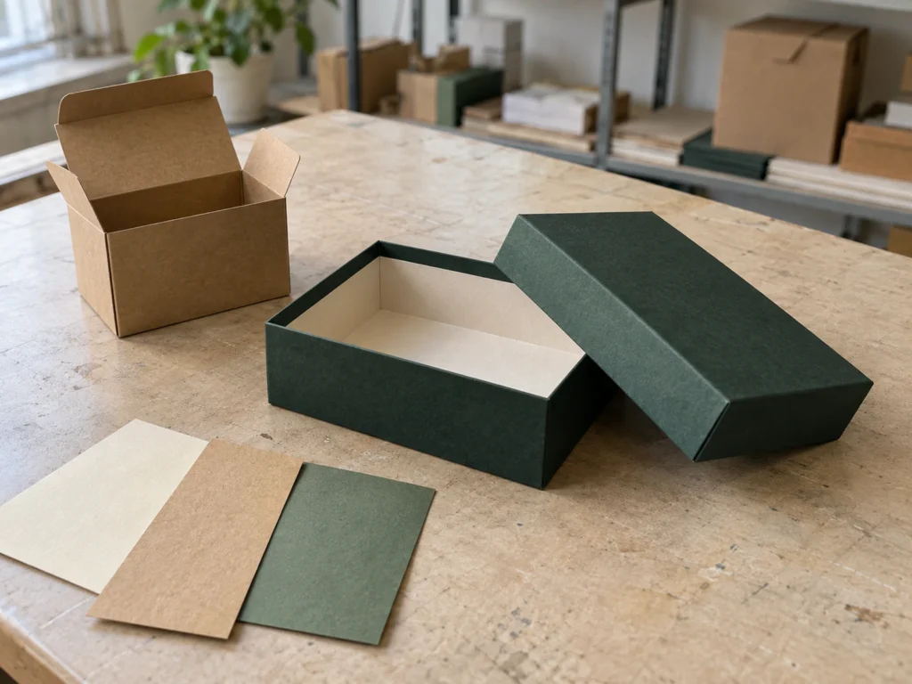 Custom packaging quality control with approved sample, caliper, checklist and material swatches