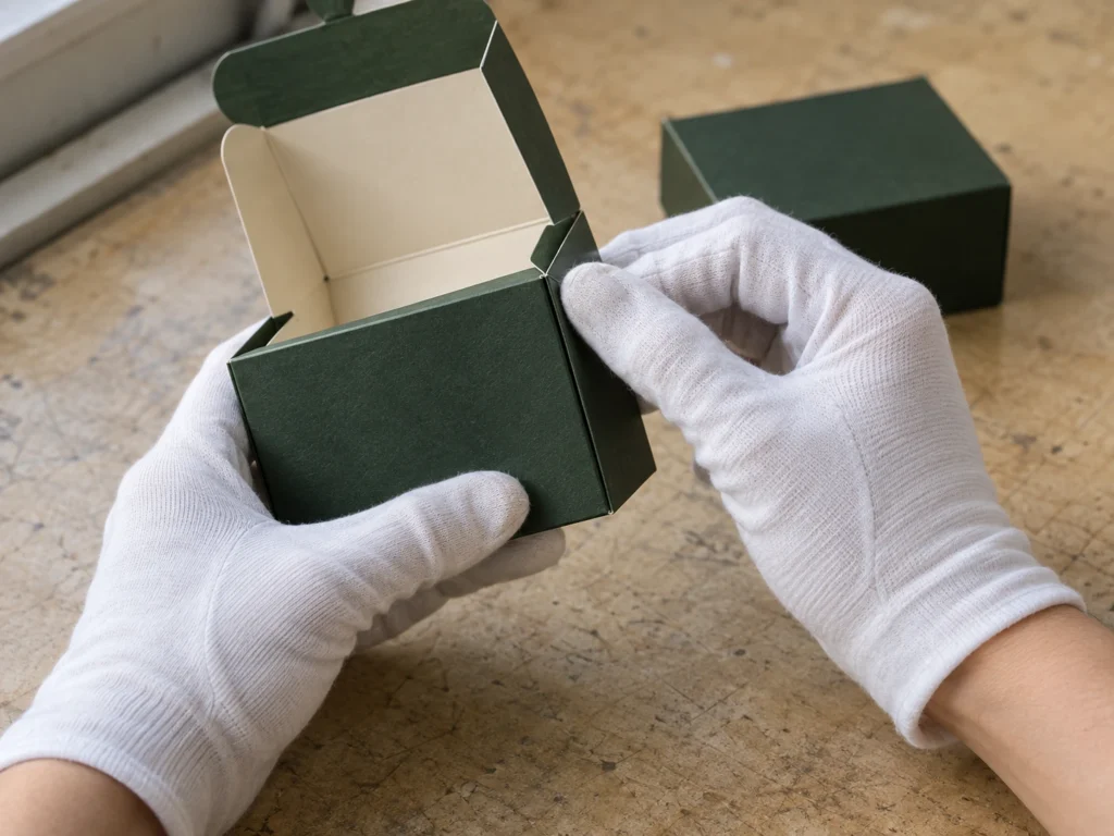 Dimensional inspection of custom paper packaging with digital caliper